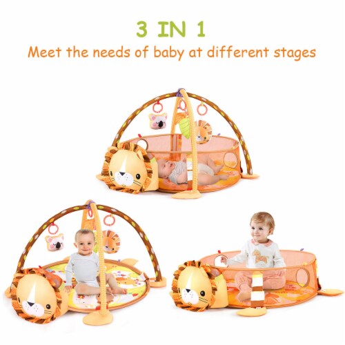 Costway 3 in 1 Cartoon Lion Baby Infant Activity Gym Play Mat w Hanging Toys Ocean Ball Perspective: left