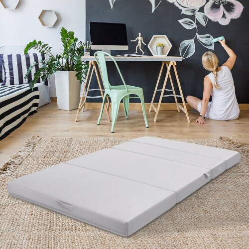 Gymax 4'' Full XL Size Foam Folding Mattress Sofa Bed Guests Floor Mat Carrying Handles Perspective: left