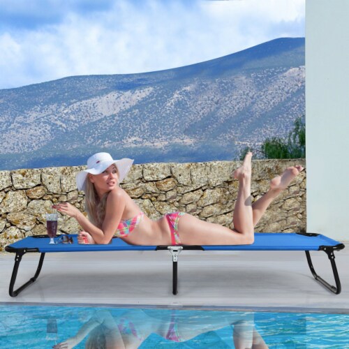 Gymax Folding Camping Bed Outdoor Military Cot Sleeping Blue Perspective: left