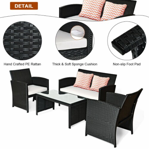 Costway 4PCS Patio Rattan Wicker Furniture Conversation Set Cushioned Sofa Table Perspective: left
