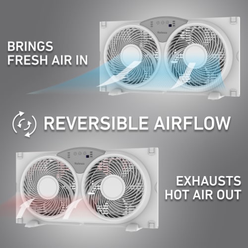 Holmes® Clean Breeze Twin Digital Window Fan with Reversible Airflow Perspective: left