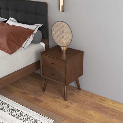 Francesca Mid Century Modern Walnut Nightstand Bed Side Tables