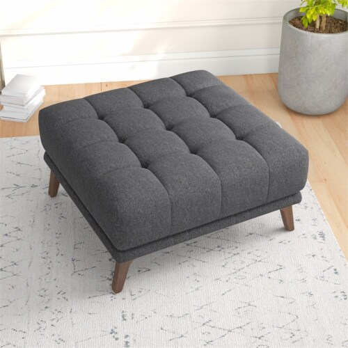 Allen Mid-Century Modern Ottoman Fabric in Dark Gray Perspective: left