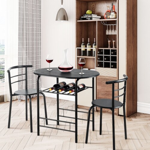 Gymax 3 Piece Dining Set Home Kitchen Furniture Table and 2 Chairs Black Perspective: left