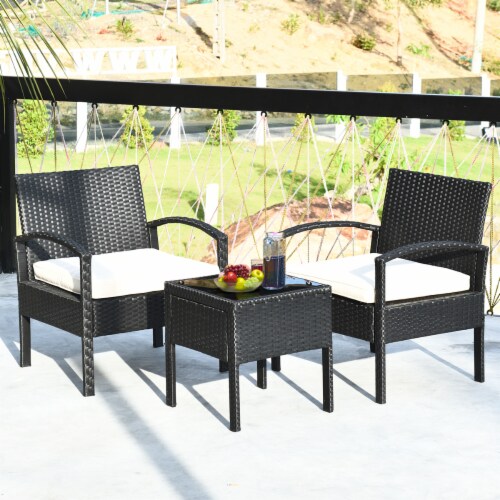 Costway 3PCS Patio Rattan Furniture Set Table & Chairs Set with Thick