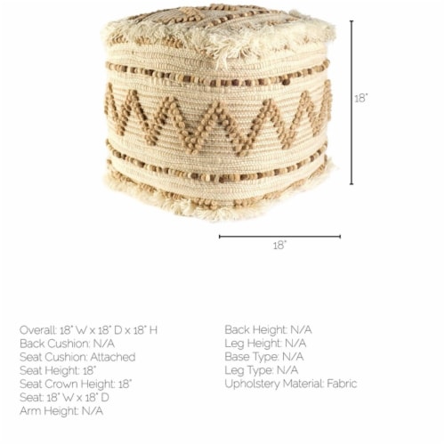 Beige And Brown Wool Square Pouf With Cotton And Felt Popcorn Stitch Beige And Brown Wool Square Pouf With Cotton And Felt Popcorn Stitch