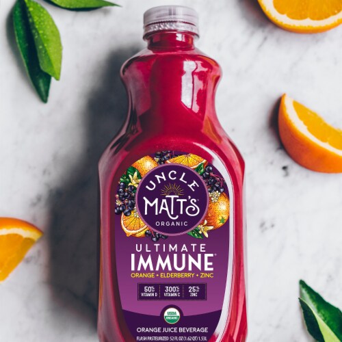 Uncle Matt's™ Ultimate Immune® Orange + Elderberry + Zinc Juice Perspective: left