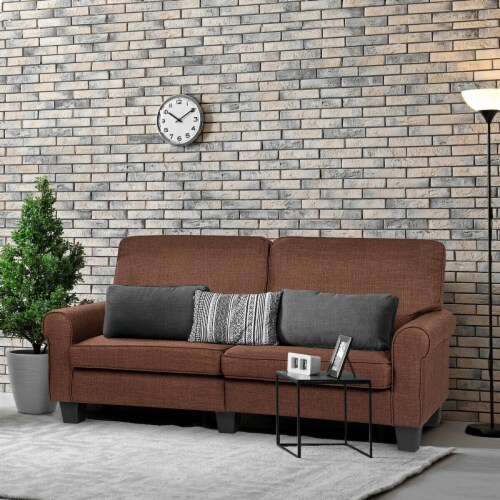 Gymax Sofa Couch Loveseat Fabric Upholstered Curved Armrest Home