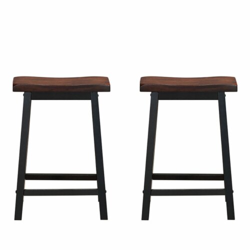 Gymax Set of 2 Bar Stools 24''H Saddle Seat Pub Chair Home Kitchen Dining Room Brown Perspective: left