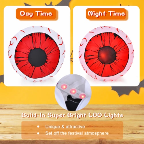 Costway 2 Pack 3 FT Halloween Inflatable Eyeballs w/ Air Blower & Red LED Lights Perspective: left