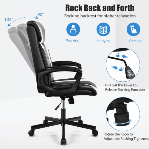 Ergonomic Desk Chair with Lumbar Support and Rocking Function-Black | Costway