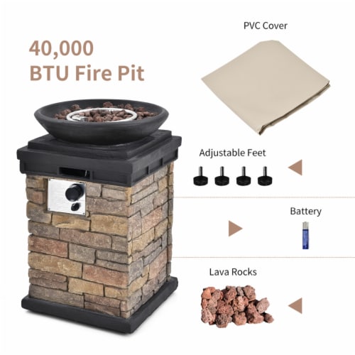 Patio Propane Burning Fire Bowl Column W/ Cover 40,000 BTU & Lava Rocks Perspective: left