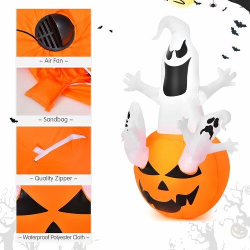 Costway 6FT Halloween Inflatable Ghost Pumpkin-Halloween Blow Up Yard Decoration Perspective: left