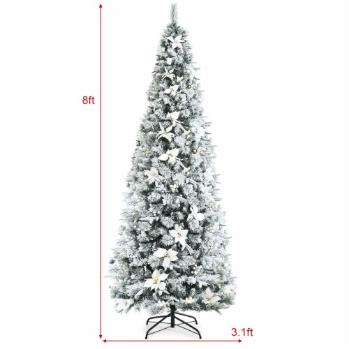 Costway 8ft Pre lit Snow Flocked Christmas Tree w Berries