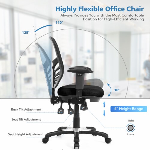 Costway Mesh Office Chair 3-Paddle Computer Desk Chair w/ Adjustable Seat Black Perspective: left