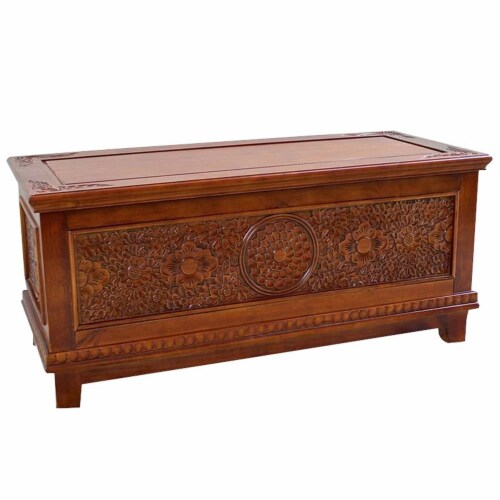International Caravan Carved Wood Trunk/ Bench International Caravan Carved Wood Trunk/ Bench