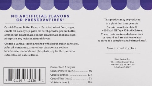 Three Dog Bakery® Lick 'N Crunch!® Peanut Butter and Vanilla Dog Treats Perspective: left