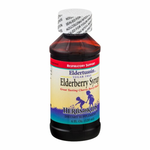 Herbs for Kids Eldertussin Sugar Free Elderberbery Syrup Perspective: left
