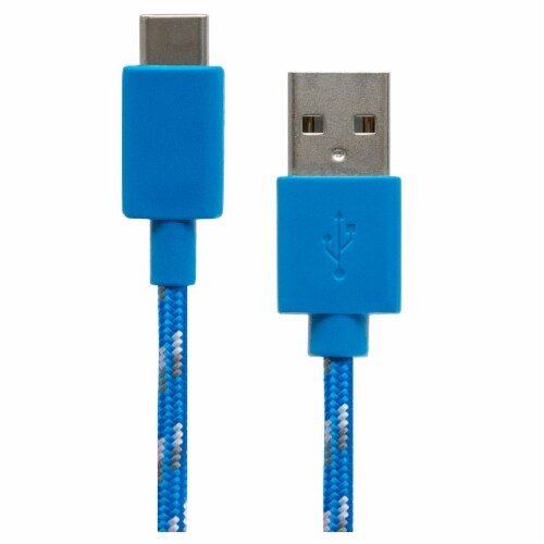 CELLCandy Braided USB-C Charging Cable - Blue/Silver Perspective: left