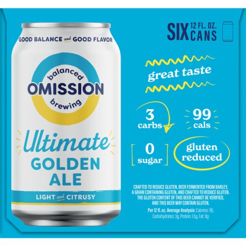 Omission Brewing Co. Ultimate Light Golden Ale Perspective: left