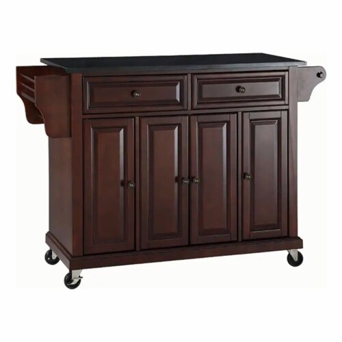 Wood Solid Black Granite Top Kitchen Cart in Mahogany Brown - Pemberly Row Perspective: left
