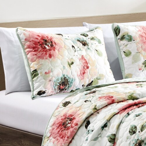 Marcielo 3 Piece Floral Printed Quilt Set Lightweight Bedspread Set Queen Perspective: left