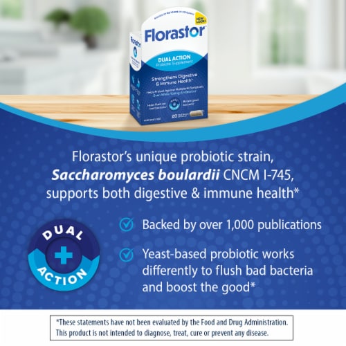 Florastor® Daily Probiotic Supplement Capsules 250mg Perspective: left