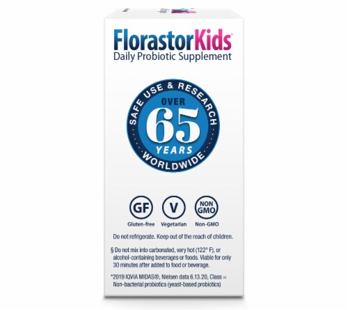 FlorastorKids Daily Probiotic Supplement Powder Sachets 250mg Perspective: left