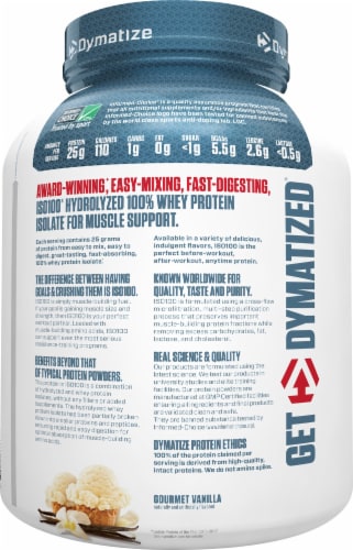 Dymatize® ISO100 Hydrolyzed 100% Whey Protein Isolate Gourmet Vanilla Protein Powder Perspective: left