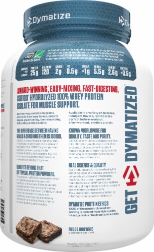 Dymatize® ISO100® Hydrolyzed Fudge Brownie 100% Whey Protein Isolate Powder Perspective: left
