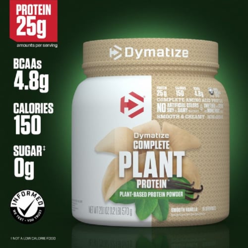 Dymatize Smooth Vanilla Complete Plant Protein Perspective: left