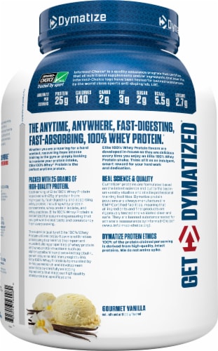 Dymatize® Elite Gourmet Vanilla Flavored 100% Whey Protein Powder Perspective: left