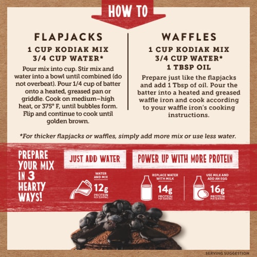 Kodiak® Protein-Packed Dark Chocolate Power Cakes® Pancake and Waffle Mix with 12g Protein Perspective: left