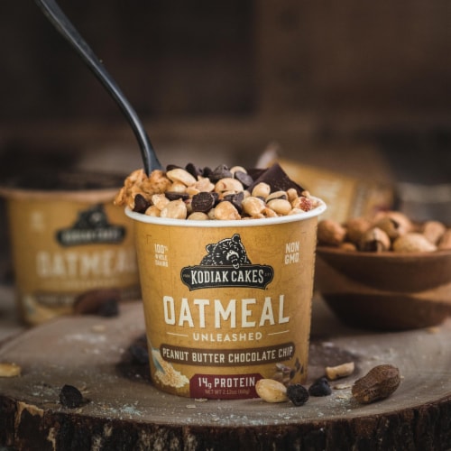 Kodiak Cakes Peanut Butter Chocolate Chip Oatmeal Power Cup Perspective: left