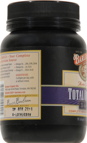 Barlean's Total Omega 3-6-9 Fish Oil Caplets Perspective: left