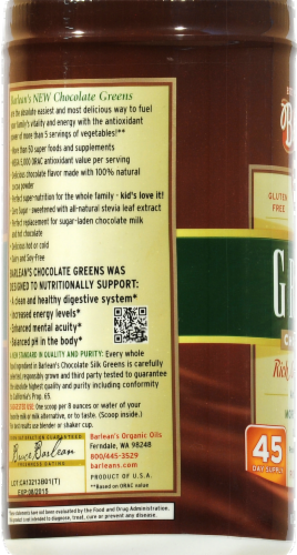 Barlean's Chocolate Silk Greens Powder Formula Perspective: left