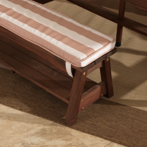 KidKraft Outdoor Children's Table & Bench Set w/ Cushions & Umbrella-Oatmeal & White Stripes Perspective: left