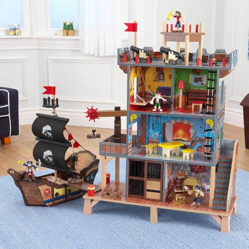 KidKraft Pirates Island Hideout Treasure Cove and Ship Play Set with Figures Perspective: left