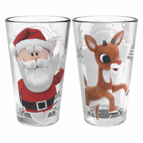 Zak! Designs Rudolph the Red Noise Reindeer Glass Tumbler Glassware Set Perspective: left