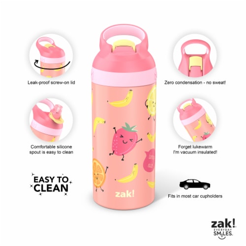 Zak! Designs Happy Fruit Stainless Steel Double Walled Water Bottle Perspective: left