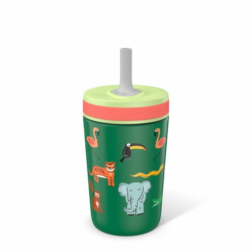 Zak! Designs Jungle Joy Antimicrobial Stainless Steel Double Wall Leakproof Straw + Tumbler Perspective: left