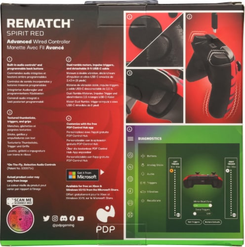 PDP REMATCH™ Advanced Wired Controller: Spirit Red For Xbox Series X|S Xbox One & Windows 10/11 PC Perspective: left