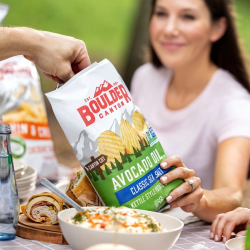 Boulder Canyon® Classic Sea Salt Avocado Oil Canyon Cut Kettle Style Potato Chips Perspective: left