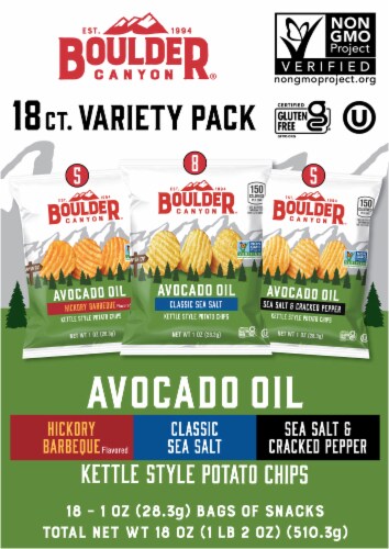 Boulder Canyon® Avocado Oil Kettle Potato Chips Variety Pack Perspective: left