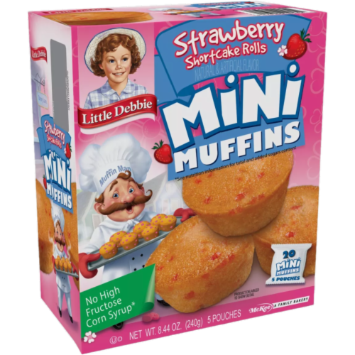 Little Debbie Strawberry Shortcake Mini Muffins, 10 Boxes, 50 Bite Size Strawberry Muffins Perspective: left