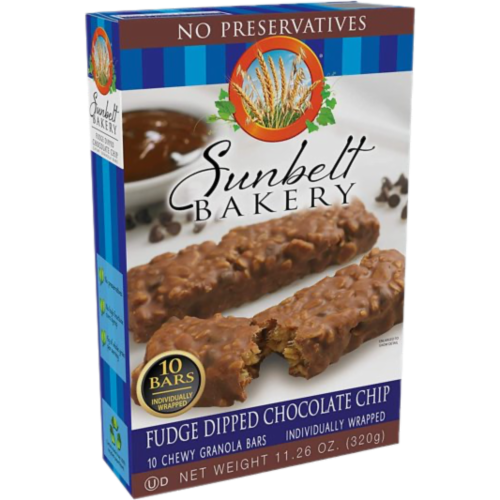 Sunbelt Bakery Fudge Dipped Chocolate Chip Chewy Granola Bars, (8-Boxes) Perspective: left