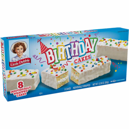 Birthday Cakes, 4 Boxes, 32 Individually Wrapped Vanilla Cakes with Candy Confetti Perspective: left