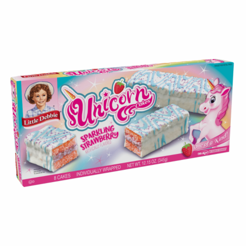 Little Debbie Unicorn Cakes, 4 Boxes, 32 Individually Wrapped Strawberry Vanilla Cakes Perspective: left