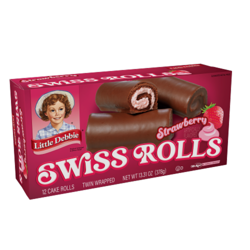 Little Debbie Strawberry Swiss Rolls, 4 Boxes, 48 Cake Rolls Perspective: left