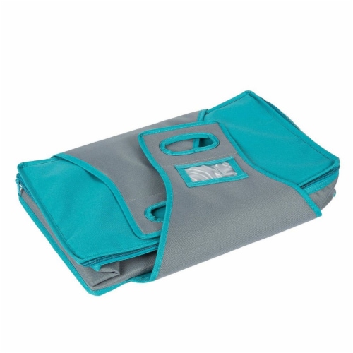 Insulated Rectangle Thermal Casserole Dish Carrier, Teal and Grey, 16 x 10 x 4 inches Perspective: left